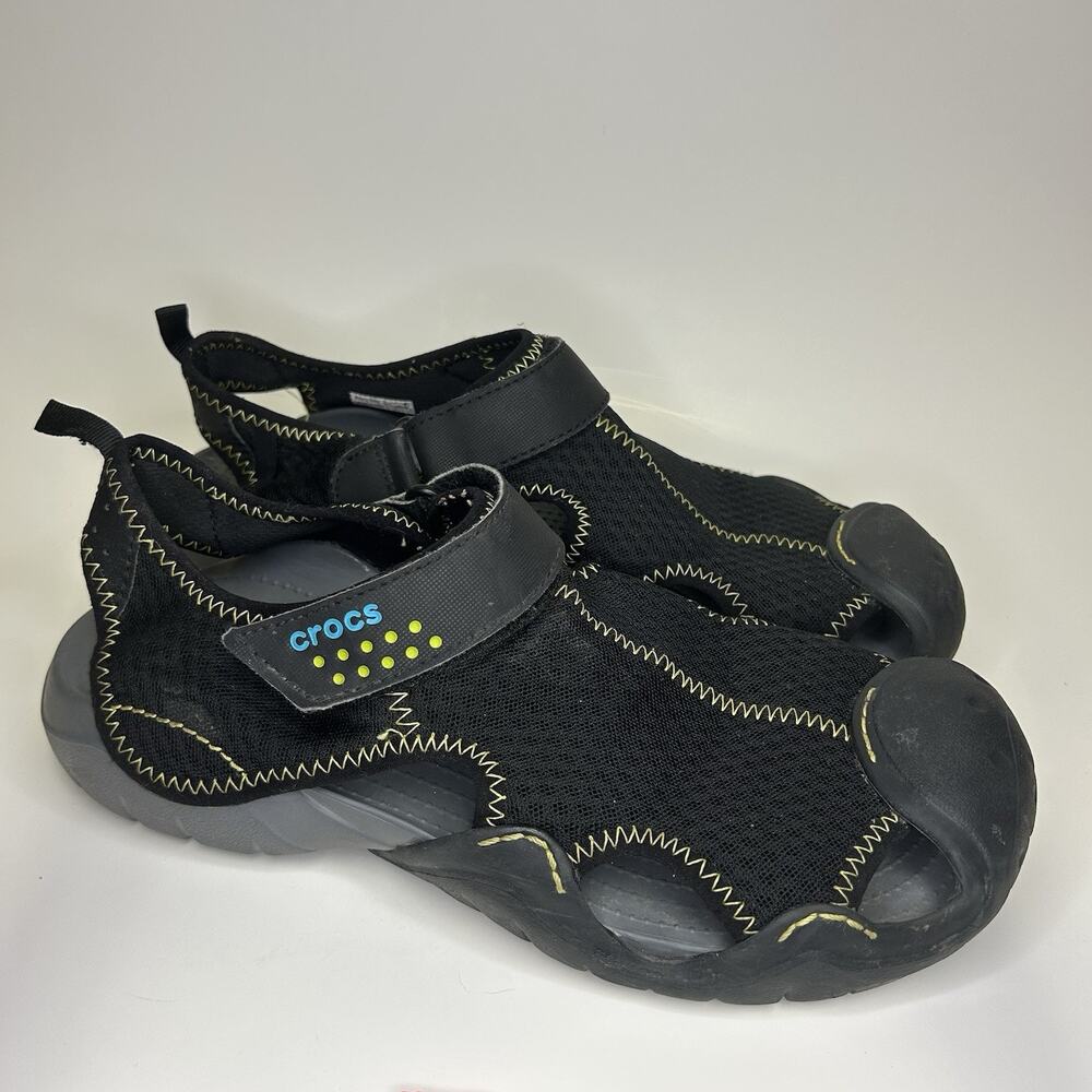 CROCS SwiftWater 15041 Men’s 10 Black Mesh Fisherman Deck Sandals Water Shoes